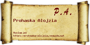 Prohaska Alojzia névjegykártya